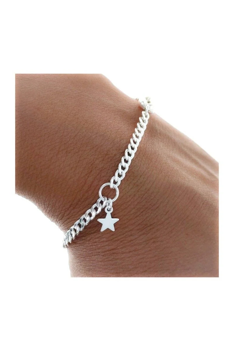 Pulsera Barbada con Motivo Calabrote y Estrella Plata de Ley 925