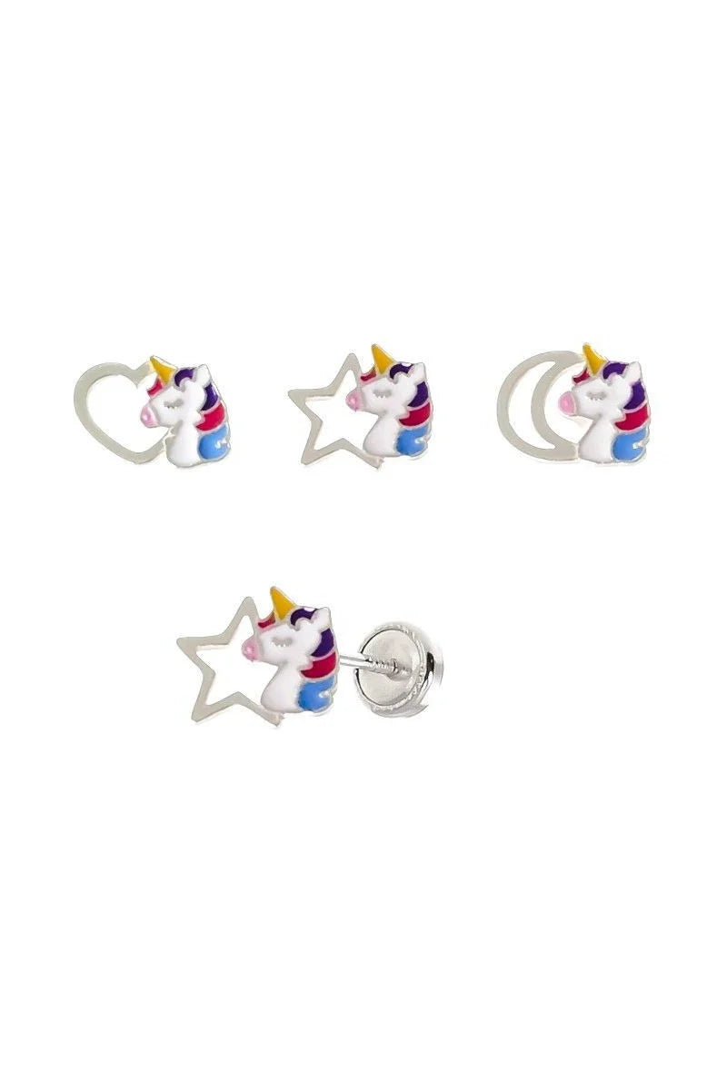 Pendientes Unicornio Mágico en Plata de Ley 925