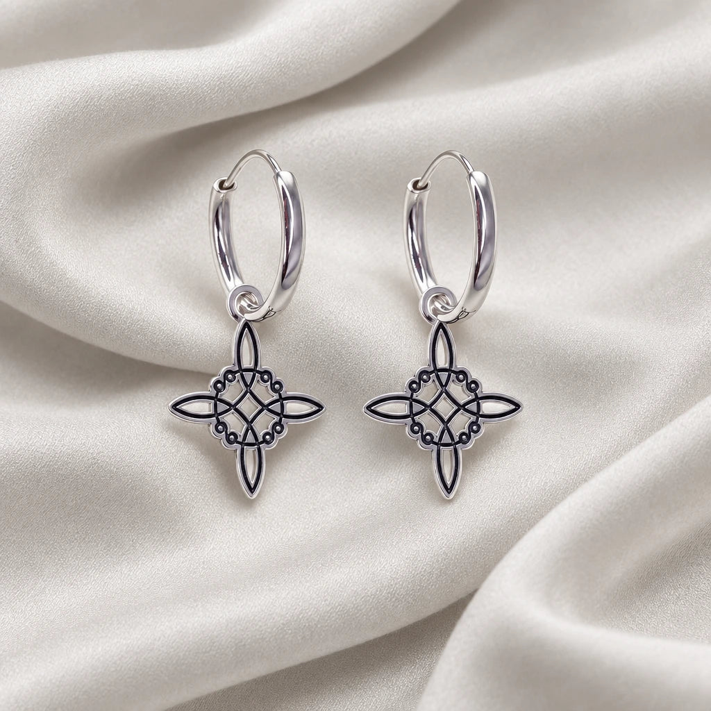 Aro Nudo de Bruja Oxidado (Plata de Ley 925) - Pendientes de Protección Celta y Escudo Mágico (12 mm)