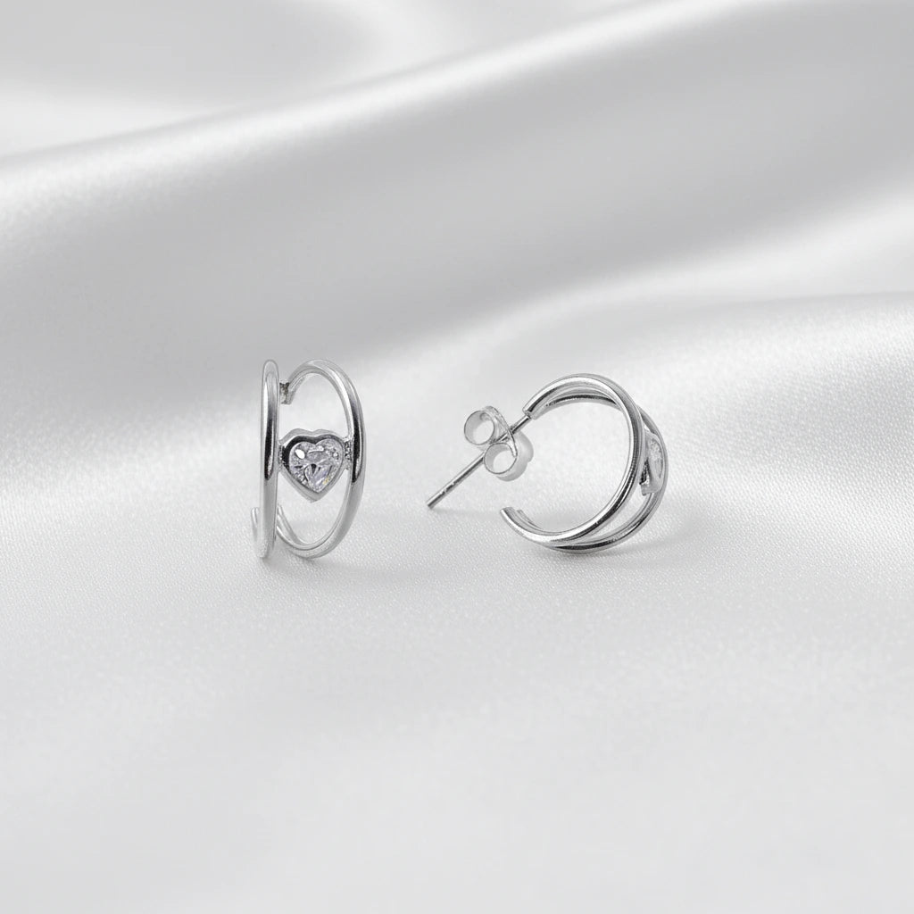 Aros de Corazón con Circonita en Plata de Ley 925 - Regalo Elegante para Mujer