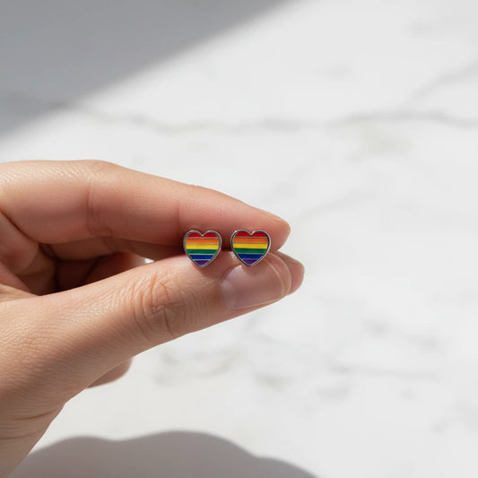 Pendientes de Corazón con Bandera del Orgullo en Plata de Ley 925 - Regalo Original LGTBI