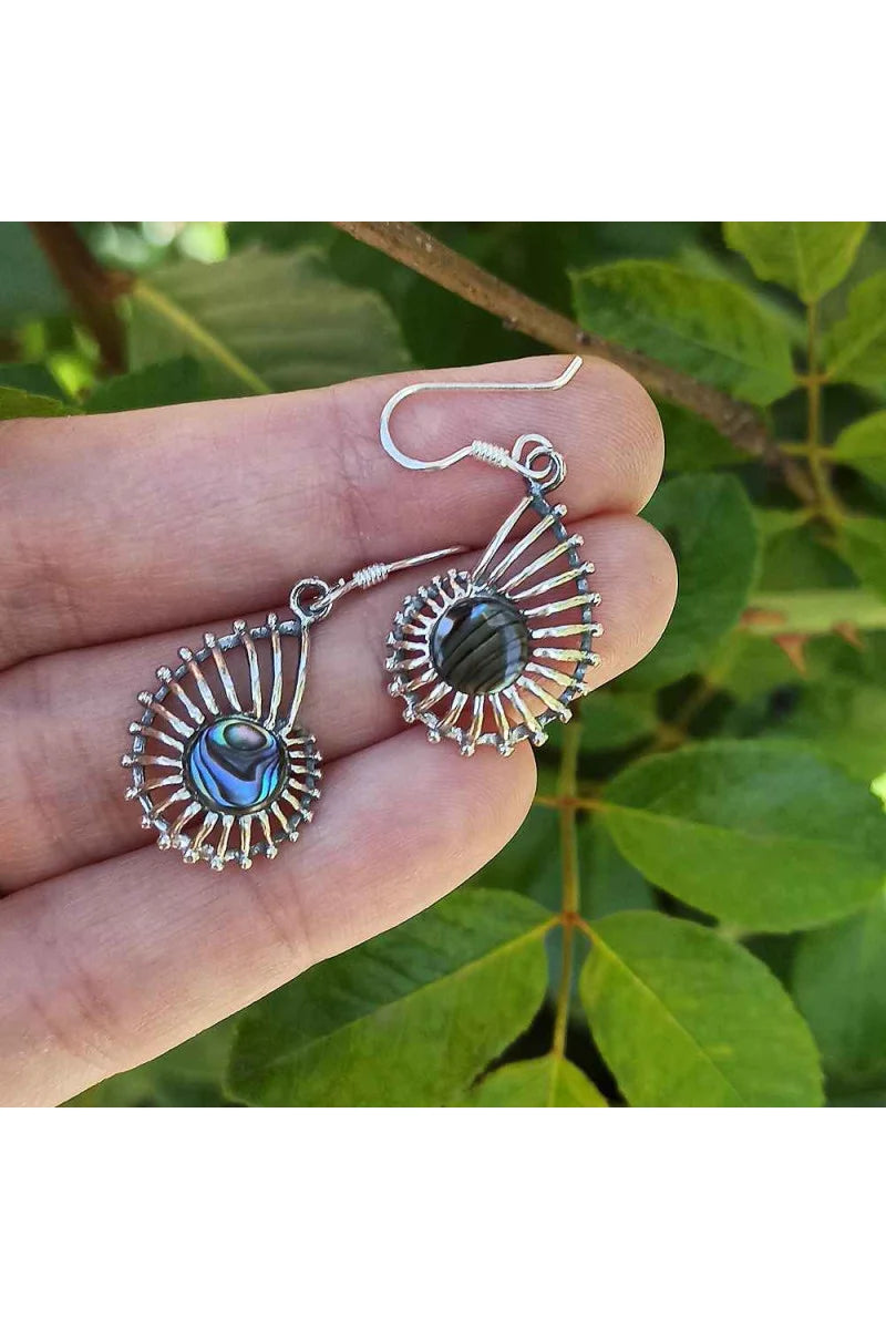 Pendientes Largos de Plata de Ley 925 con Piedra Abalón