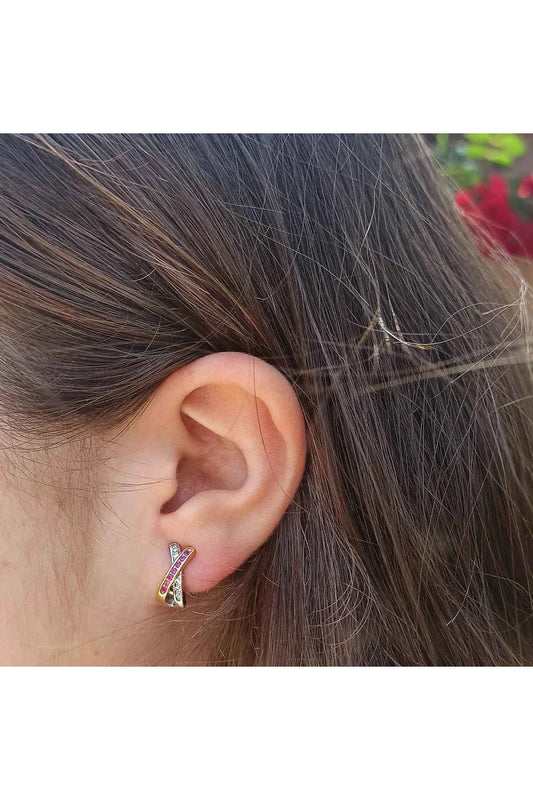 Pendientes cierre omega en Plata de ley Bicolor