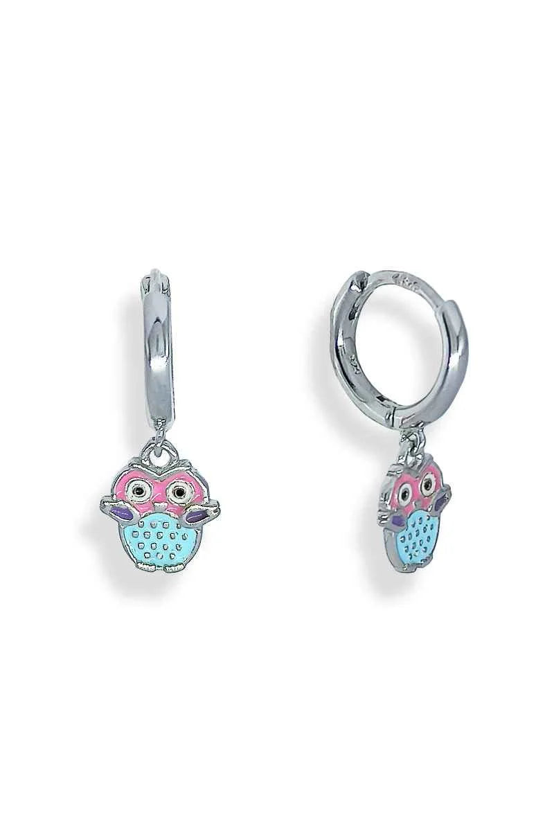 Pendientes Aro de Búho Colorful 🦉 en Plata de Ley 925 con Baño de Rodio