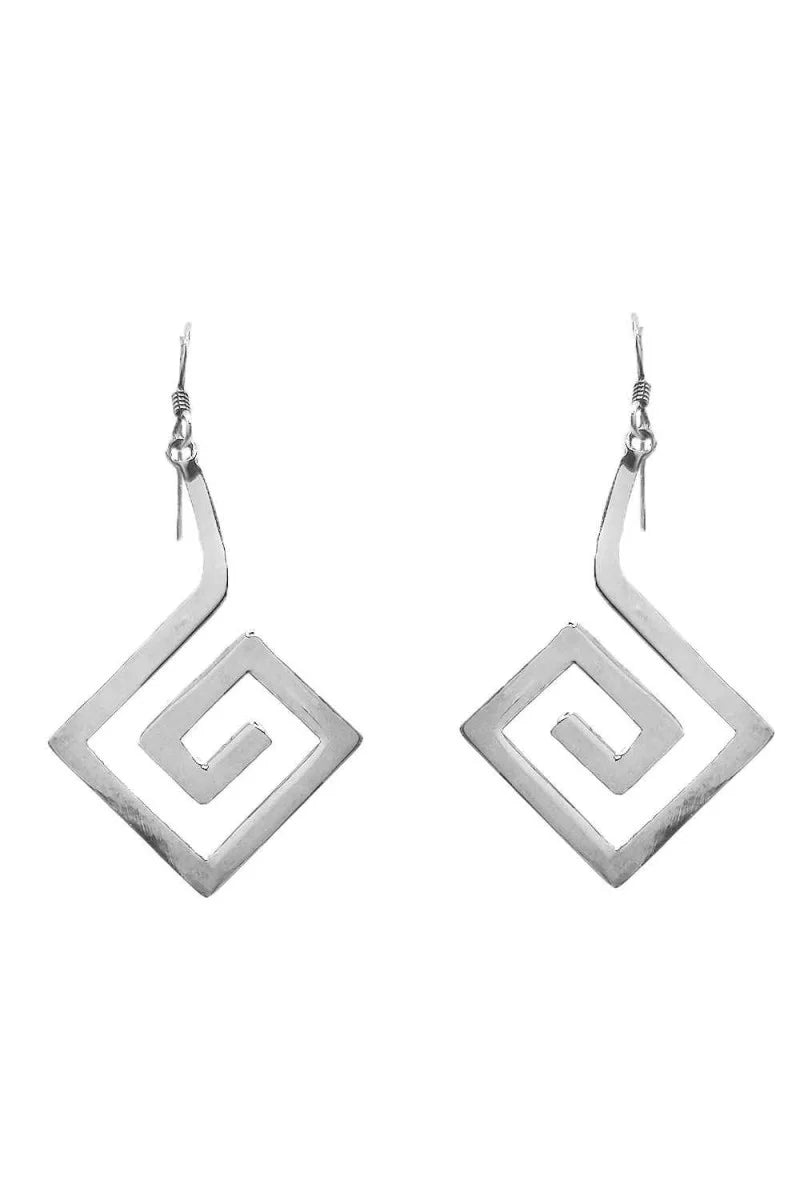 Pendientes Espiral Cuadrada de Plata 925 con Cierre Hippie – SomosPlata