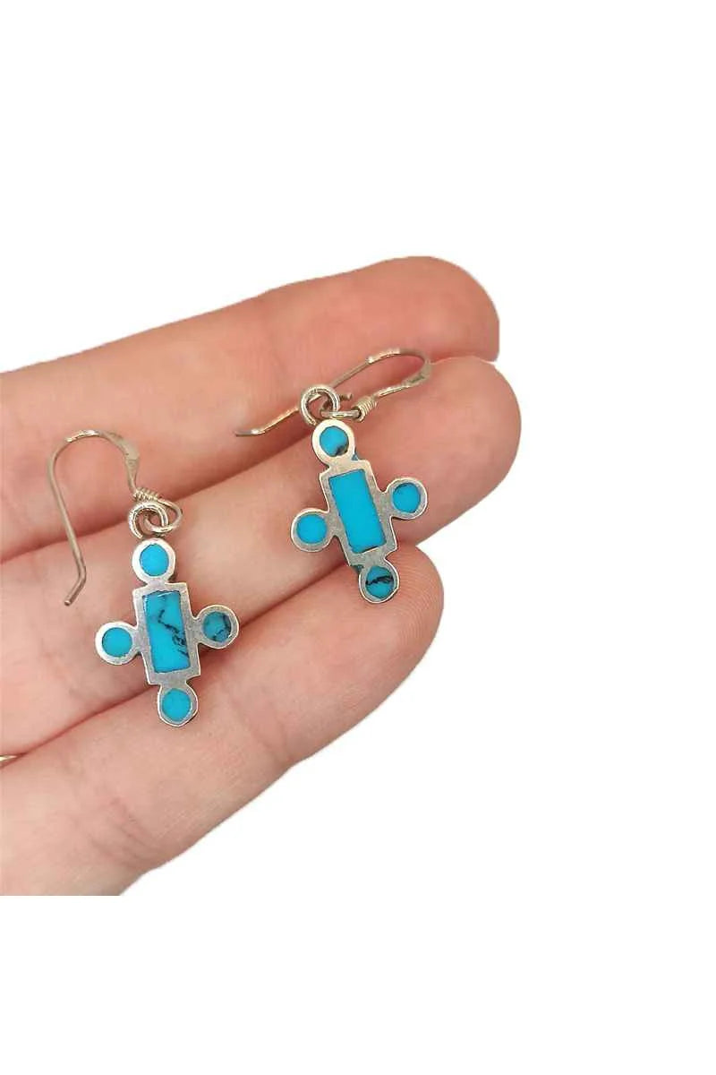 Pendientes Largos de Plata 925 con Piedra Turquesa y Cierre Hippie