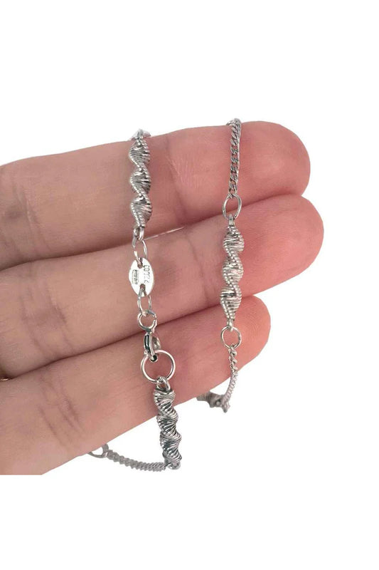 Cadena 50 cm combinada barbada y rizada Plata de Ley 925