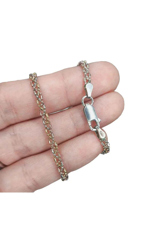 Cadena 45 cm Triple Entrelazada Bicolor en Plata de Ley 925 – SomosPlata