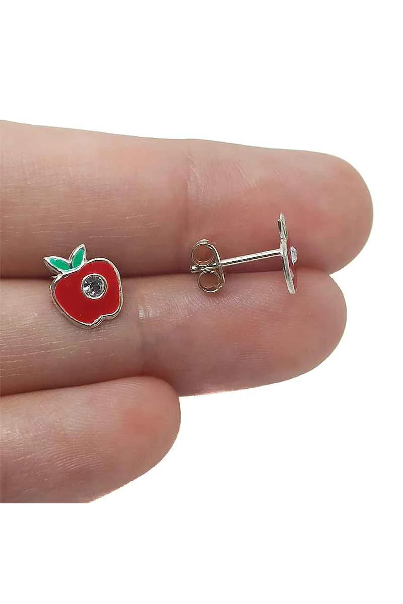 Pendientes Manzana Roja Esmaltada con Circonita Plata de Ley 925