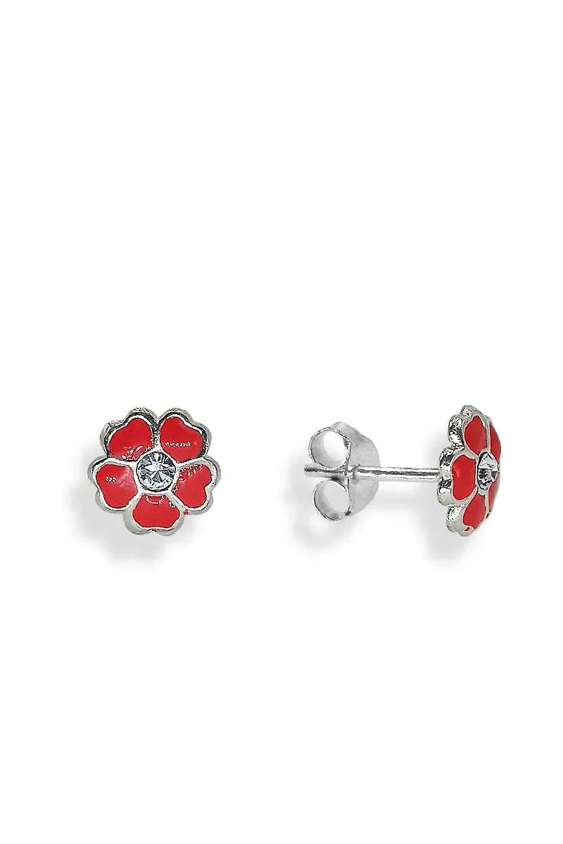 Pendientes Flor Esmaltada en Plata de Ley