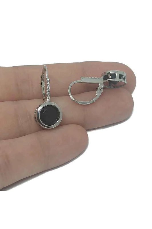 Pendientes piedra negra y circonitas blancas Plata de Ley 925