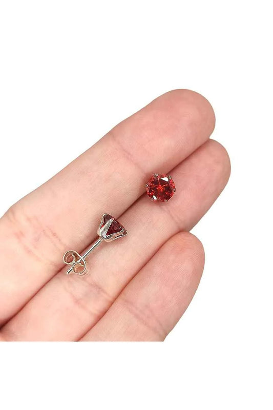 Pendientes de Plata de Ley 925 con Circonita Granate (6mm) - Energía y Elegancia