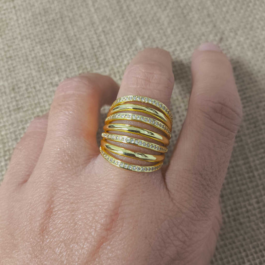 Anillo Espiral de Luz Ajustable con Circonitas Blancas