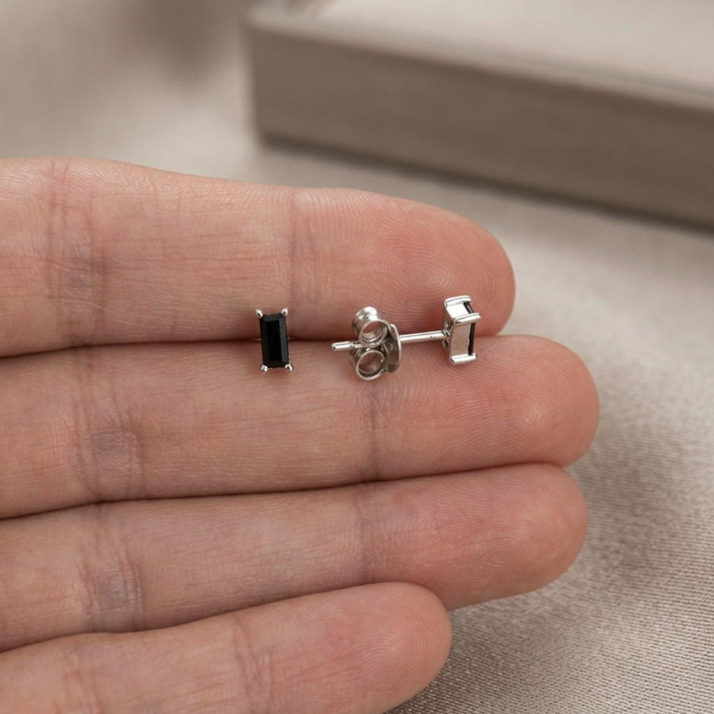 Pendientes Rectangulares en Plata de Ley 925 Rodiada con Circonita Negra - Regalo Elegante