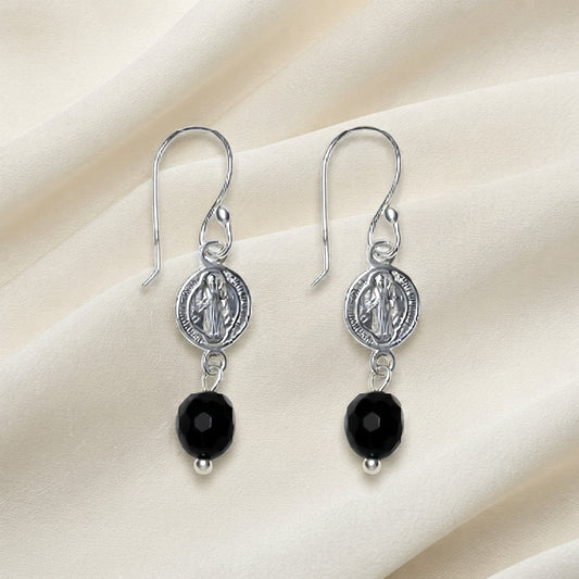 Pendientes San Benito y Ónix en Plata de Ley 925