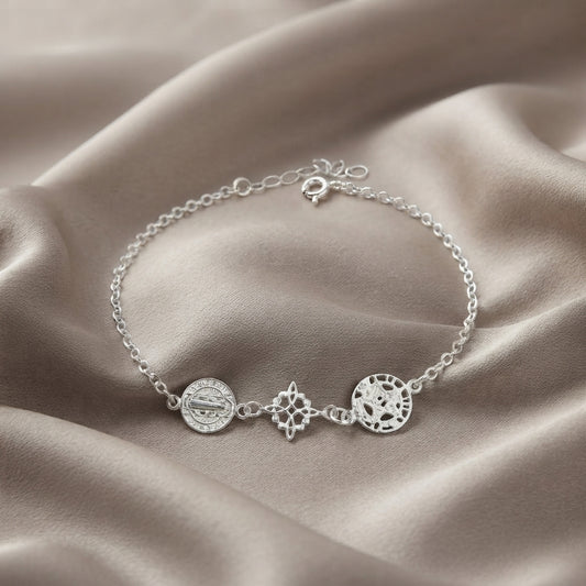 Pulsera de Plata de Ley 925 con San Benito, Nudo de Brujas y Tetragramatón