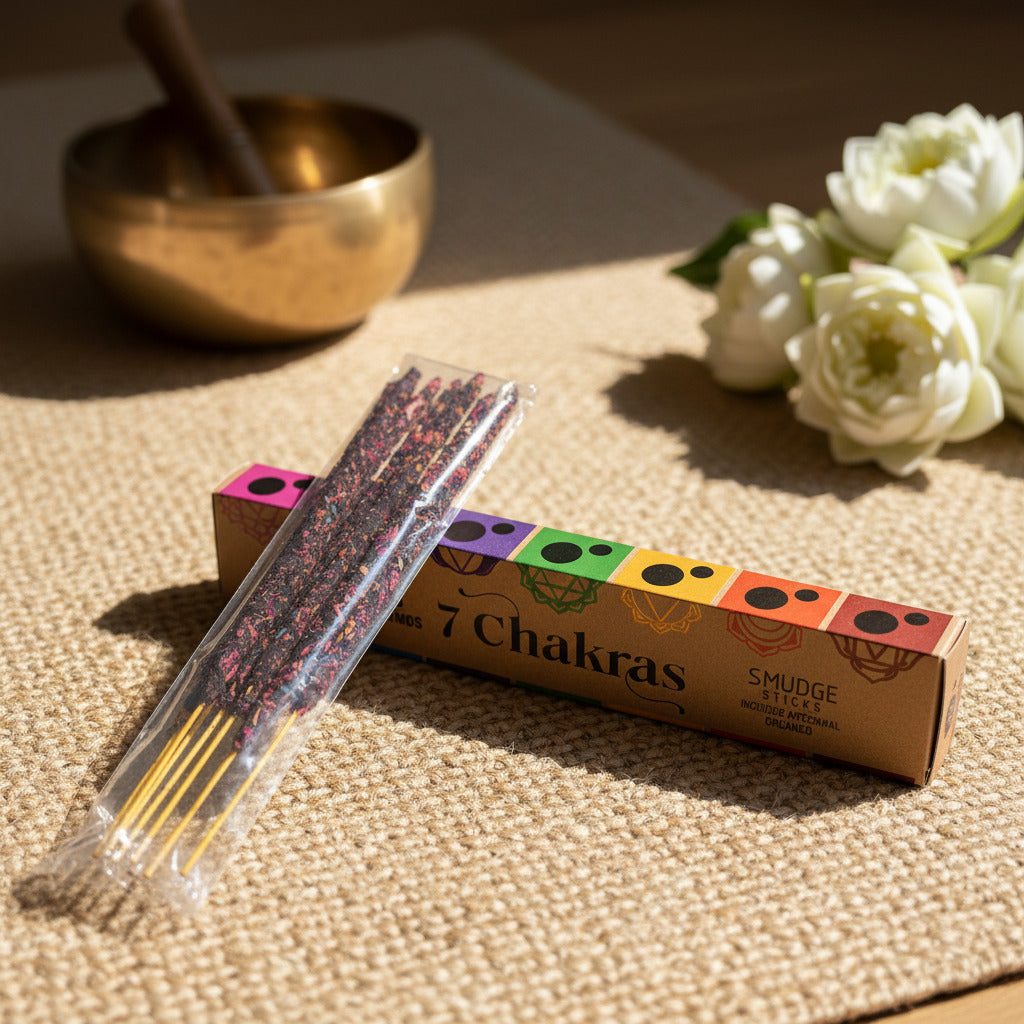 Pack Incienso 7 Chakras Artesanal "Smudge Sticks" – Atado de Hierbas y Flores (25g)