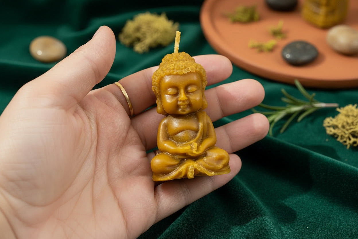 Vela de Miel "Buda de la Suerte" (6 cm) - Talismán de Abundancia para Rituales 11 y 22