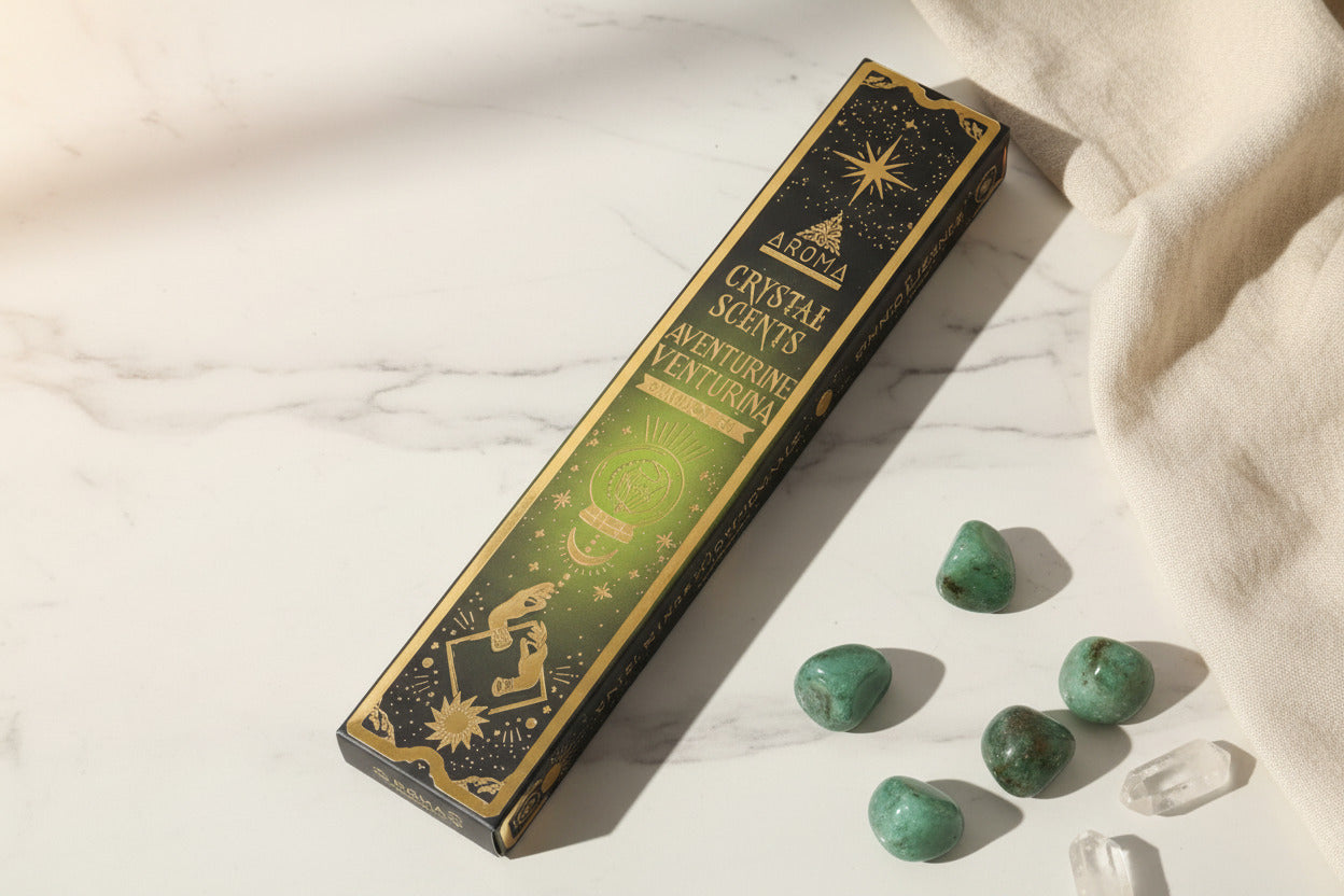 Incienso Artesanal Crystal Aventurina - Aroma de Oportunidad y Crecimiento (20g) - Con Piedras Naturales de Aventurina Verde