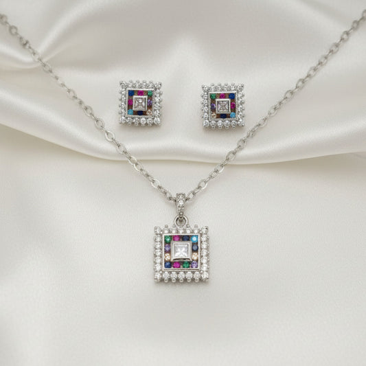 Conjunto "Portal de Luz" en Plata Rodiada - Amuleto de Color y Armonía