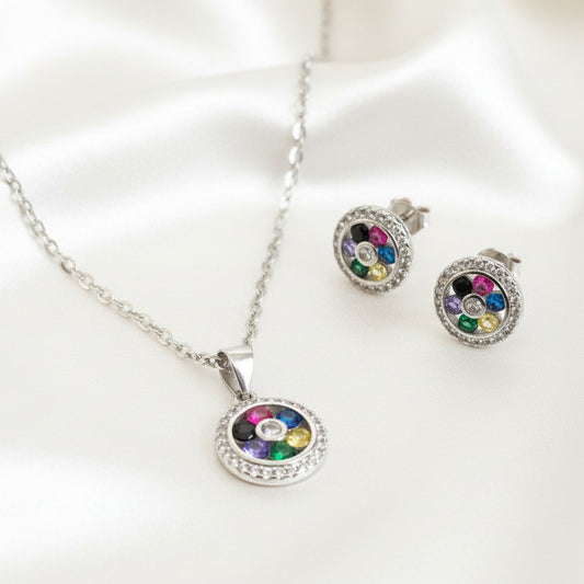 Conjunto "Círculo Cósmico" en Plata Rodiada - Amuleto de Equilibrio y Energía Cromática