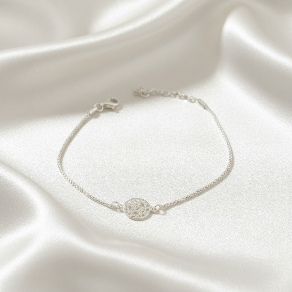 Pulsera "Centro de Luz" en Plata de Ley - Amuleto Tetragramatón con Cadena Coreana