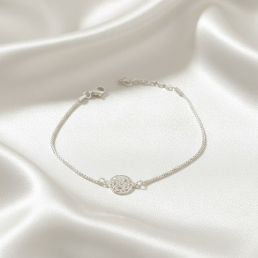 Pulsera "Centro de Luz" en Plata de Ley - Amuleto Tetragramatón con Cadena Coreana