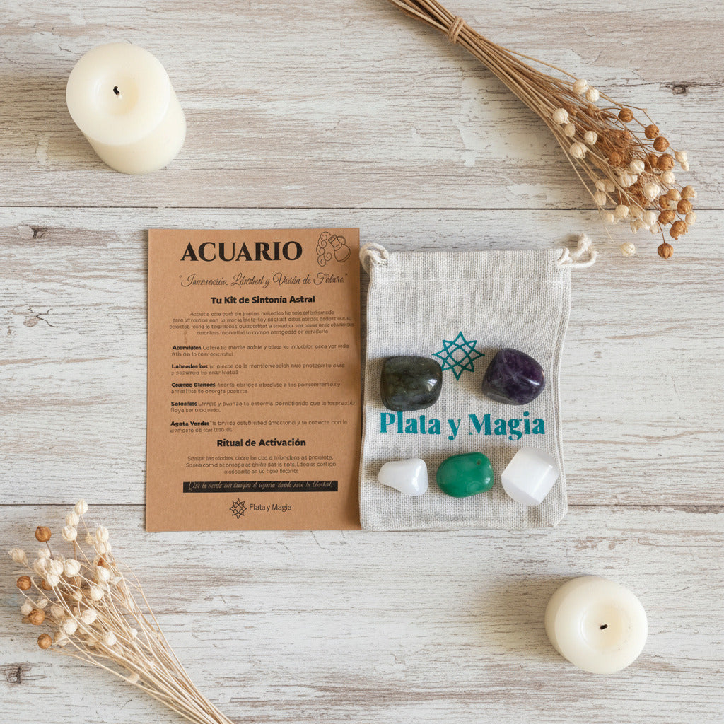 Kit de Sintonía Astral Acuario – Pack de Minerales para la Innovación, Libertad y Visión de Futuro