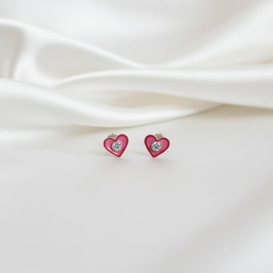 Pendientes Corazón Rosa "Chispa de Luz" – Plata de Ley 925 y Circonita (6mm)