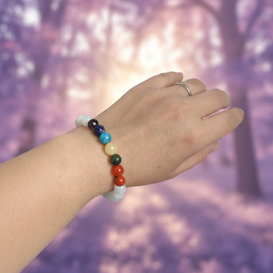 Pulsera "Ciclos de Luz" – Piedra de Luna Natural y Siete Chakras