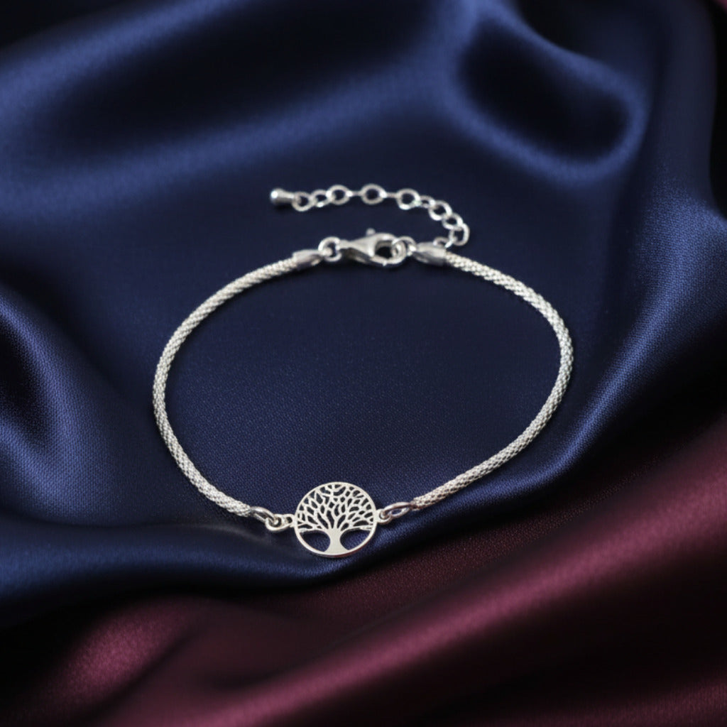 Pulsera "Axis Mundi": Árbol de la Vida en Plata y Cadena Coreana