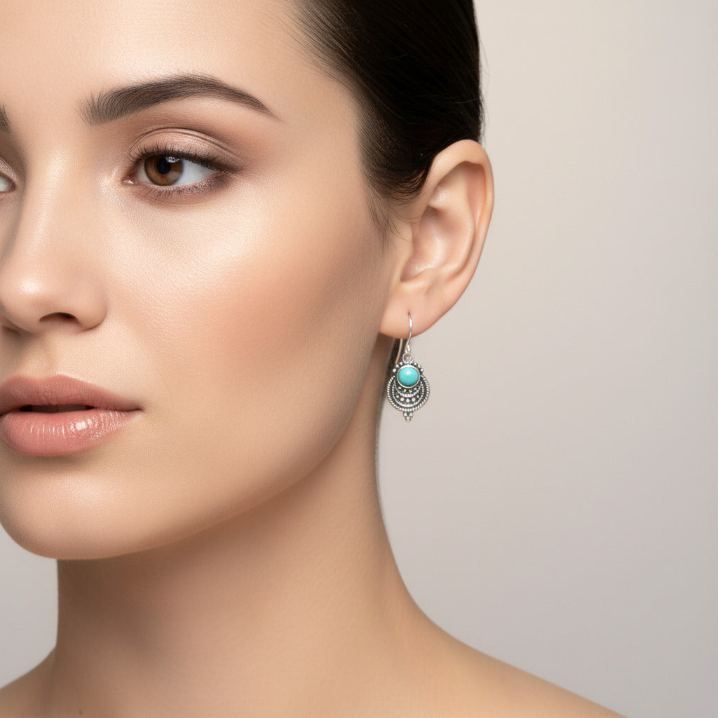 Pendientes de Plata de Ley 925 y Esmalte Turquesa