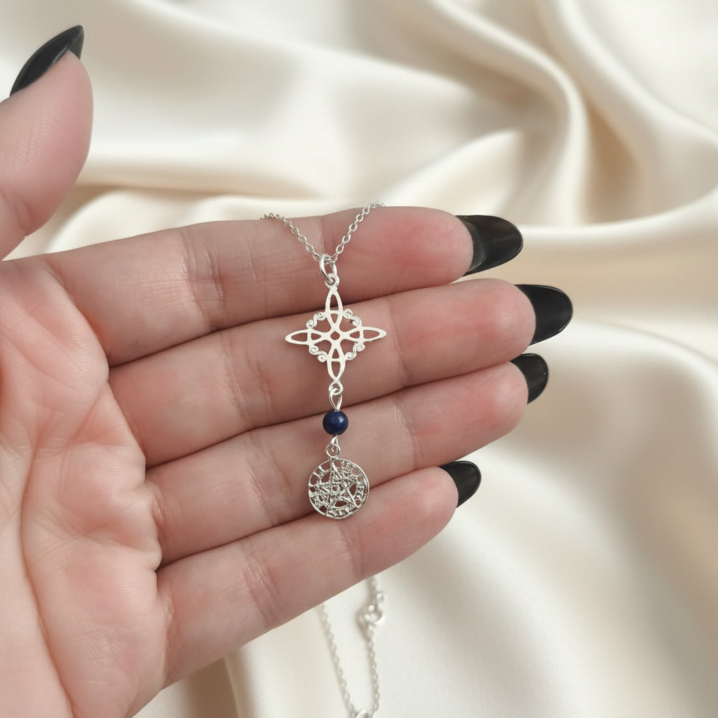 Colgante Nudo de Brujas, Lapislázuli y Tetragramatón de Plata de Ley 925