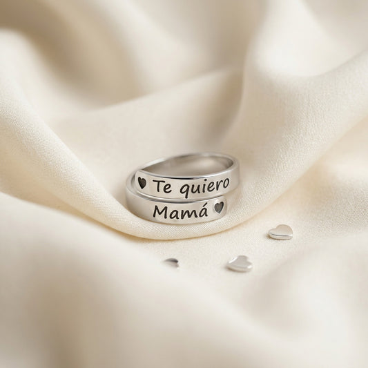 Anillo Ajustable de Plata de Ley 925 Te Quiero Mamá