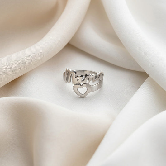 Anillo Mamá en Plata de Ley 925 con Corazón Calado