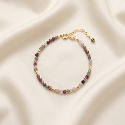 Pulsera de Turmalina de Colores y Plata de Ley Chapada en Oro | Plata y Magia