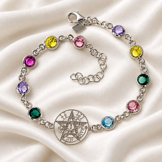 Pulsera "Escudo Divino" Tetragramatón y Equilibrio de Chakras en Plata 925