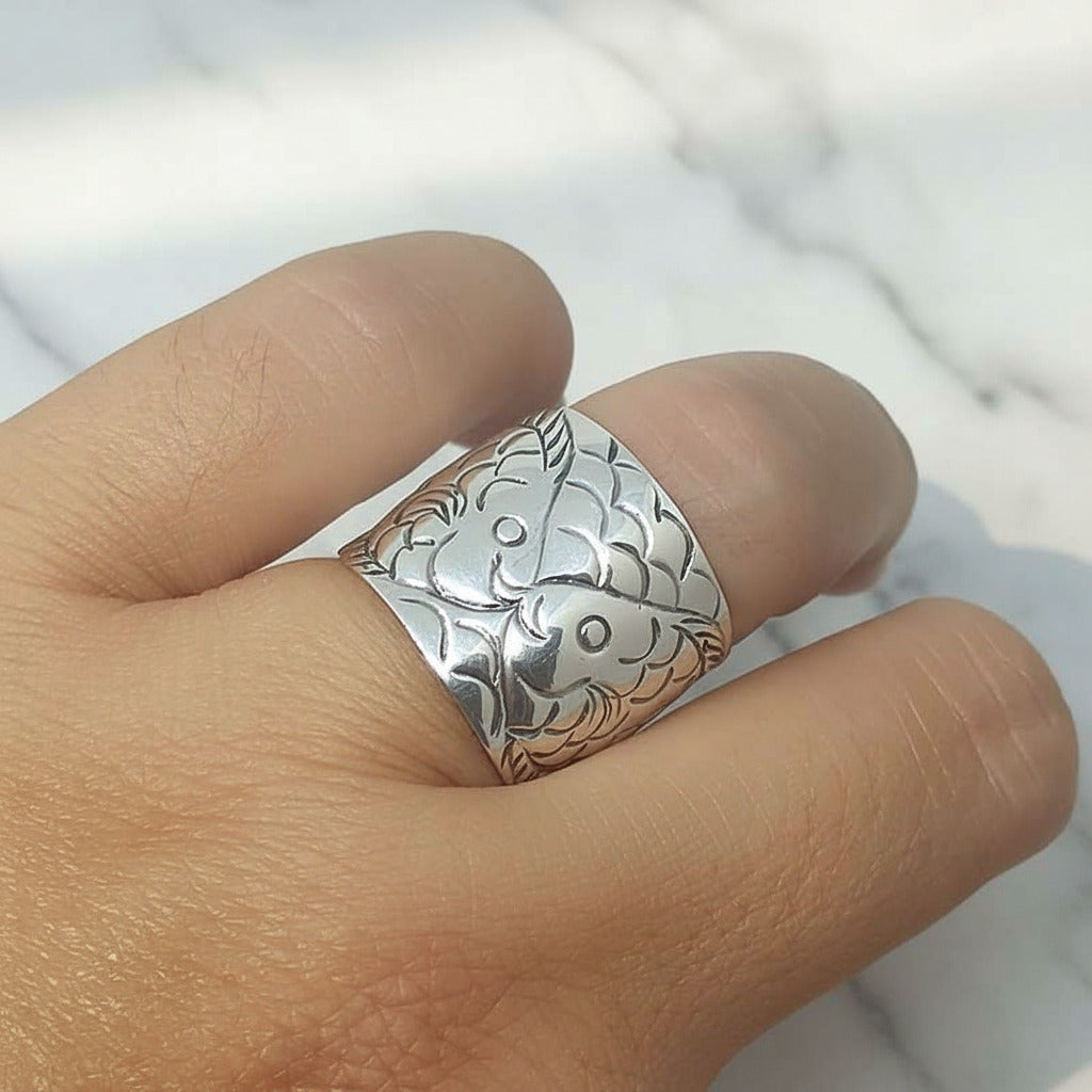 Anillo de Peces en Plata de Ley 925 - Amuleto de Abundancia y Protección