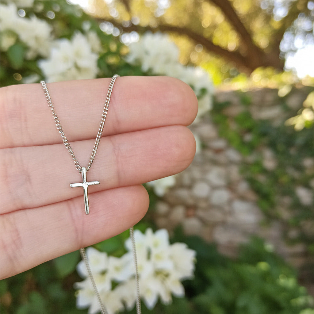 Gargantilla de Cruz de Plata de Ley 925 Rodiada 43 cm - Amuleto de Fe, Protección Espiritual y Regalo de Conexión Sagrada