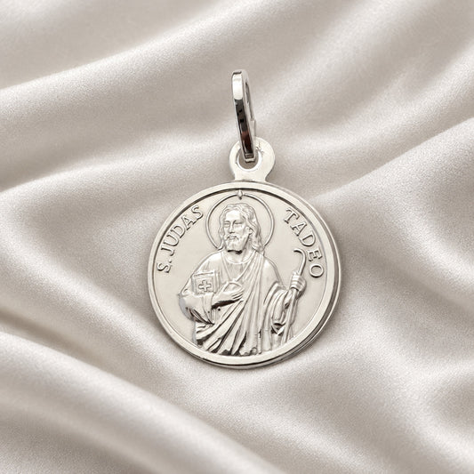 Colgante Medalla San Judas Tadeo de Plata de Ley 925 de 15 mm