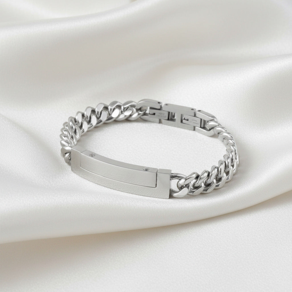 Pulsera de Identidad "Iron Shield" – Eslabón Grumet 10mm en Acero Rodiado (21 cm)