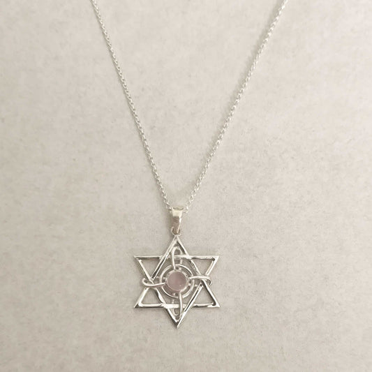 Gargantilla Plata de Ley 925 Estrella de David con Cuarzo Rosa