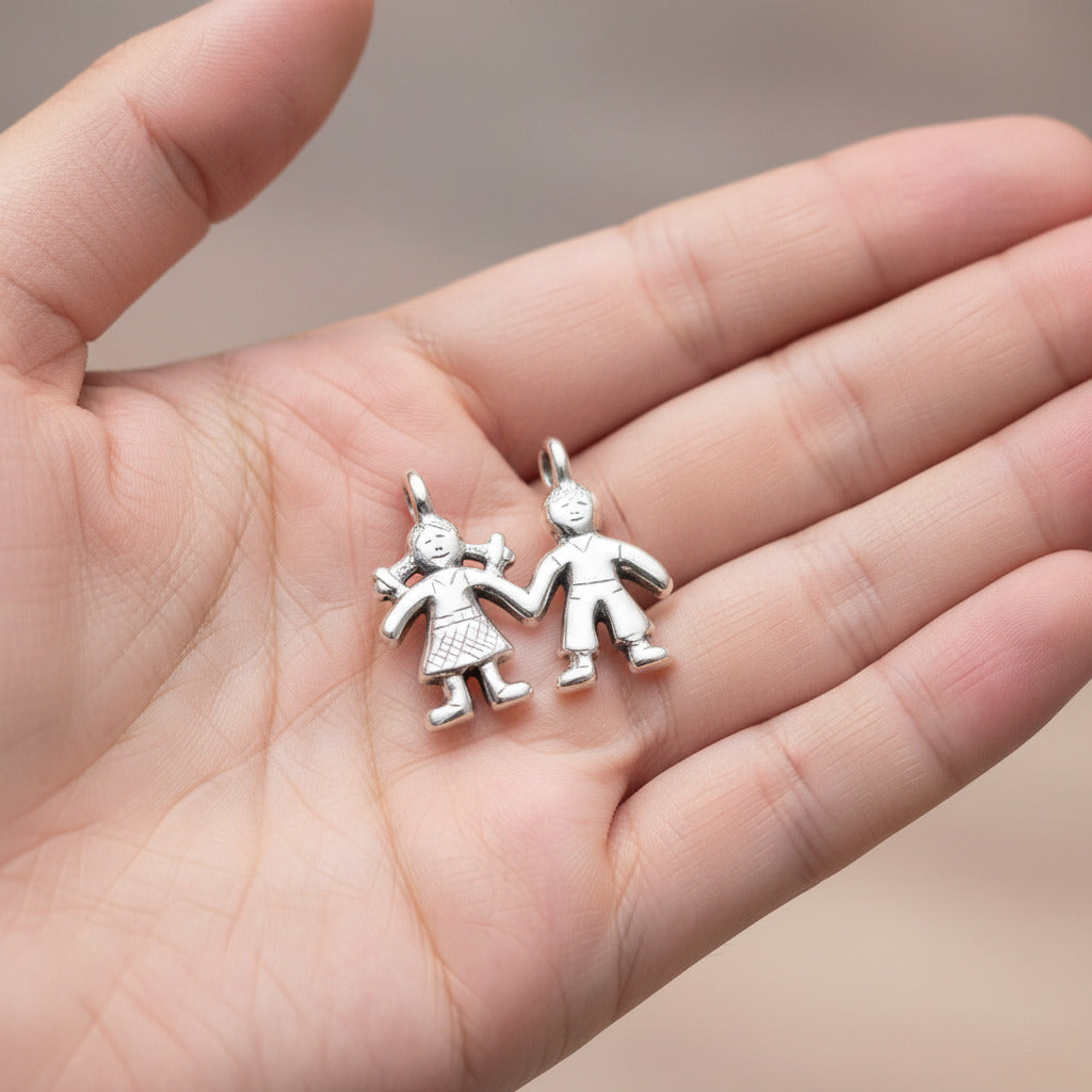 Colgante de Niño y Niña en Plata de Ley 925 - Joya Familiar de Unión para Regalo Emocional