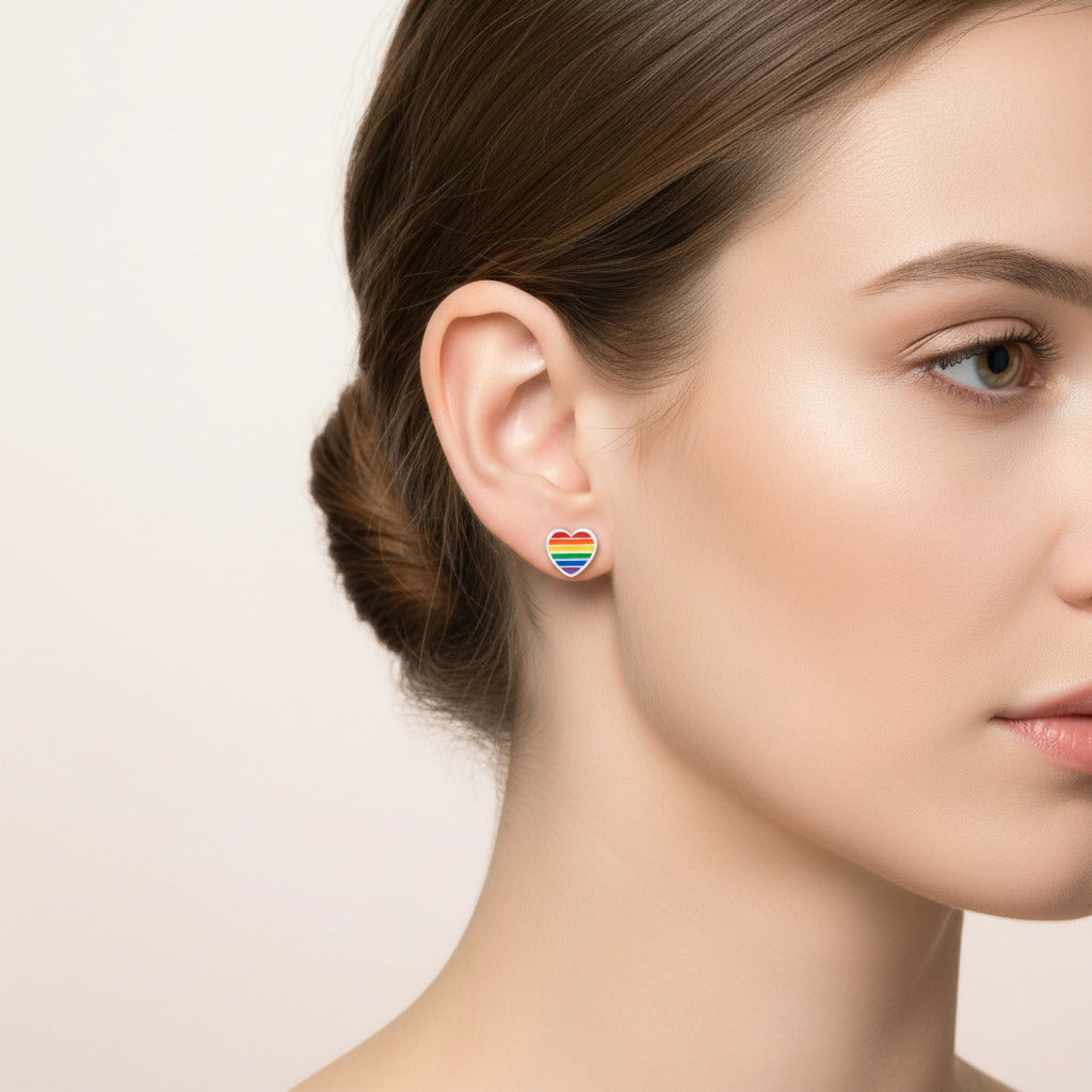 Pendientes de Corazón con Bandera del Orgullo en Plata de Ley 925 - Regalo Original LGTBI