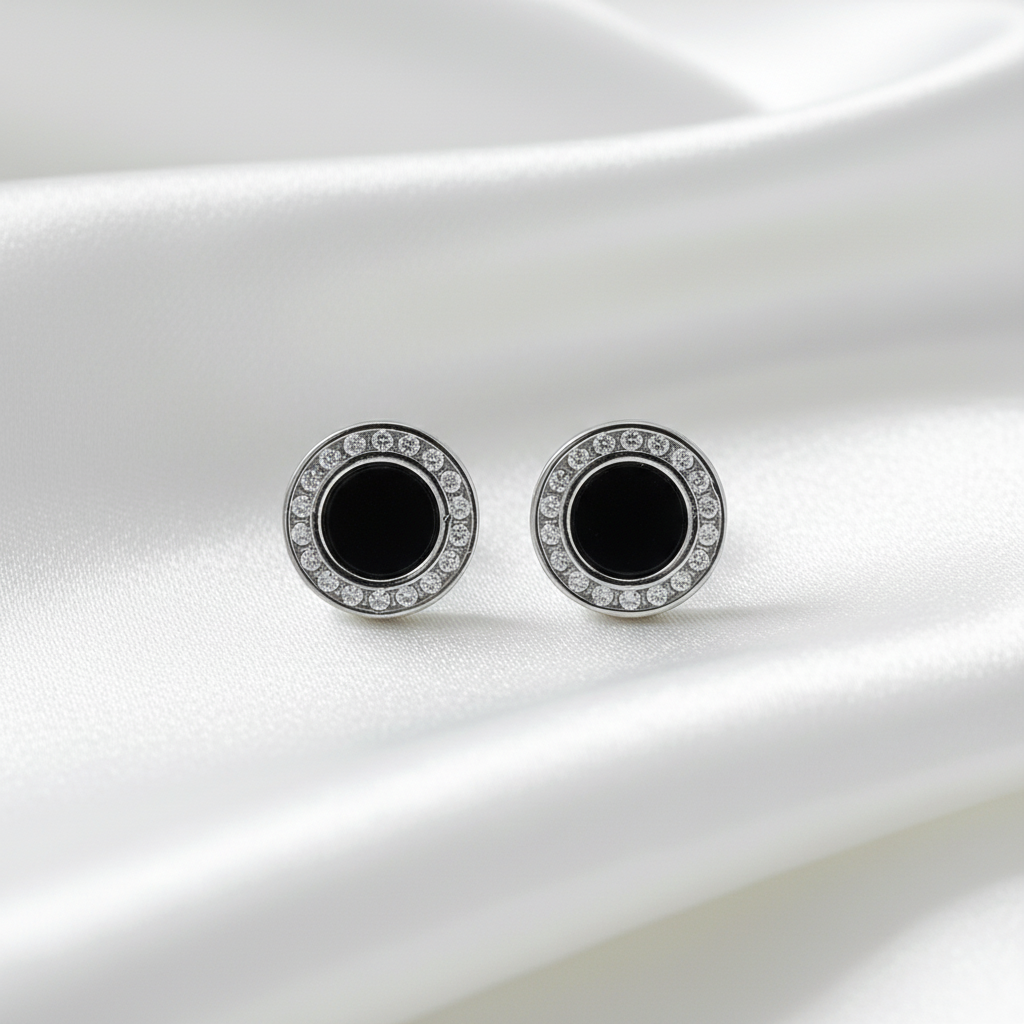 Pendientes de Plata de Ley 925 y Ónix Negro con Circonitas - Amuleto de Protección
