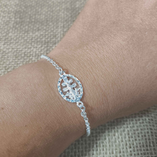 Pulsera Cruz de Caravaca con Cerco Tallado Plata de Ley 925