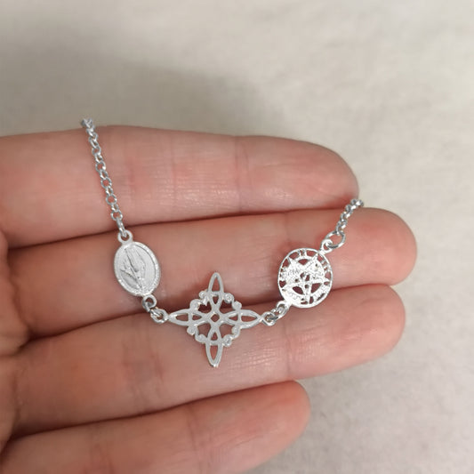 Pulsera de Plata Sagrada - Triple Amuleto de Protección Espiritual