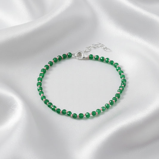 Pulsera de Ónix Verde y Plata de Ley 925 Rodiada - Amuleto de Vitalidad y Regalo de Sanación Espiritual