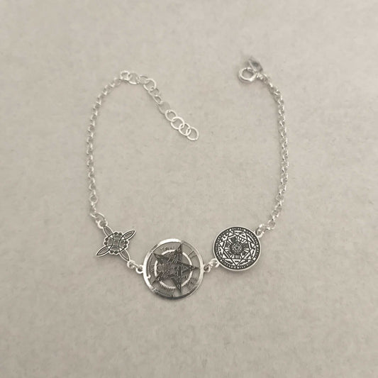 Pulsera de Plata de Ley 925 con Amuletos Sagrados - Nudo de Bruja, Tetragramatón y Siete Arcángeles
