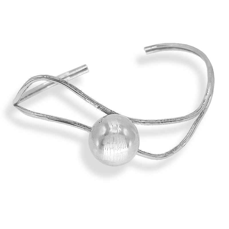 Brazalete Abierto 'Esfera' en Plata de Ley 925 - Diseño de Hilo Doble y Bola 16 mm